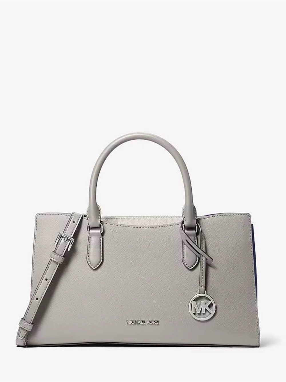 Michael Kors Light Grey Saffiano Leather Satchel with MK Charm